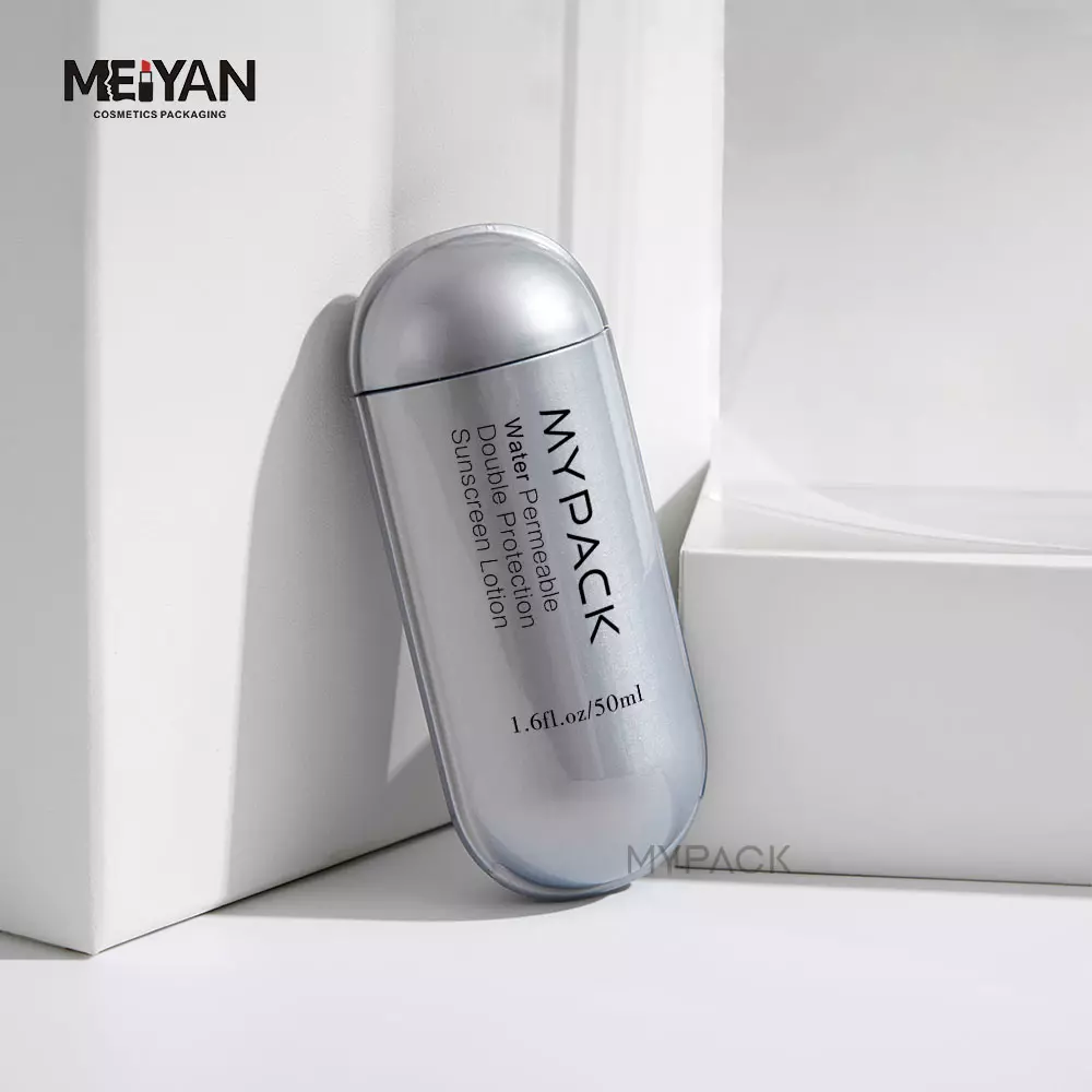 MYPACK customize luxury 50ml capsule shape plastic liquid skin care serum sunscreen packaging squeeze bottle