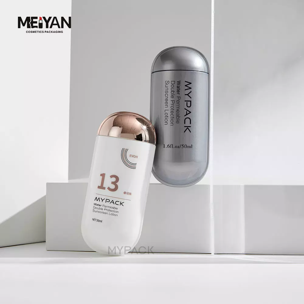 MYPACK customize luxury 50ml capsule shape plastic liquid skin care serum sunscreen packaging squeeze bottle