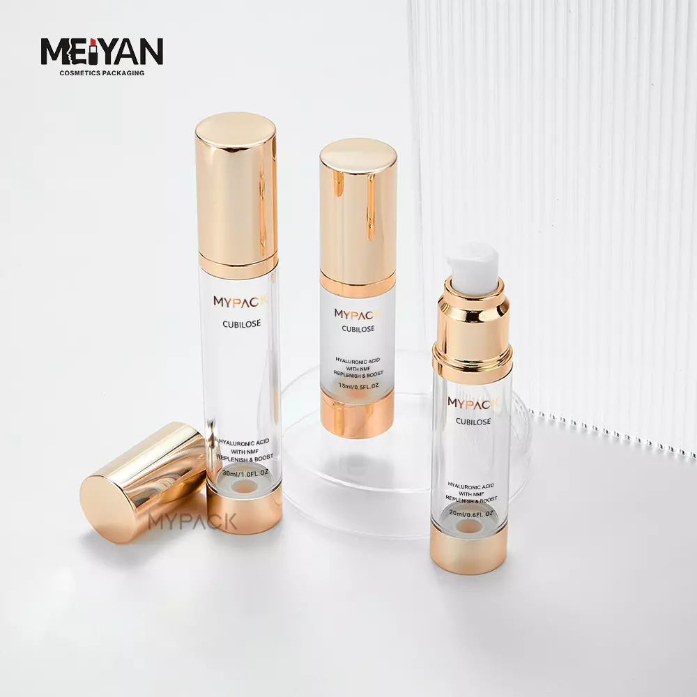 MYPACK custom AS golden body lotion 15ml 30ml airless serum plastic pump mini bottle skincare travel size package