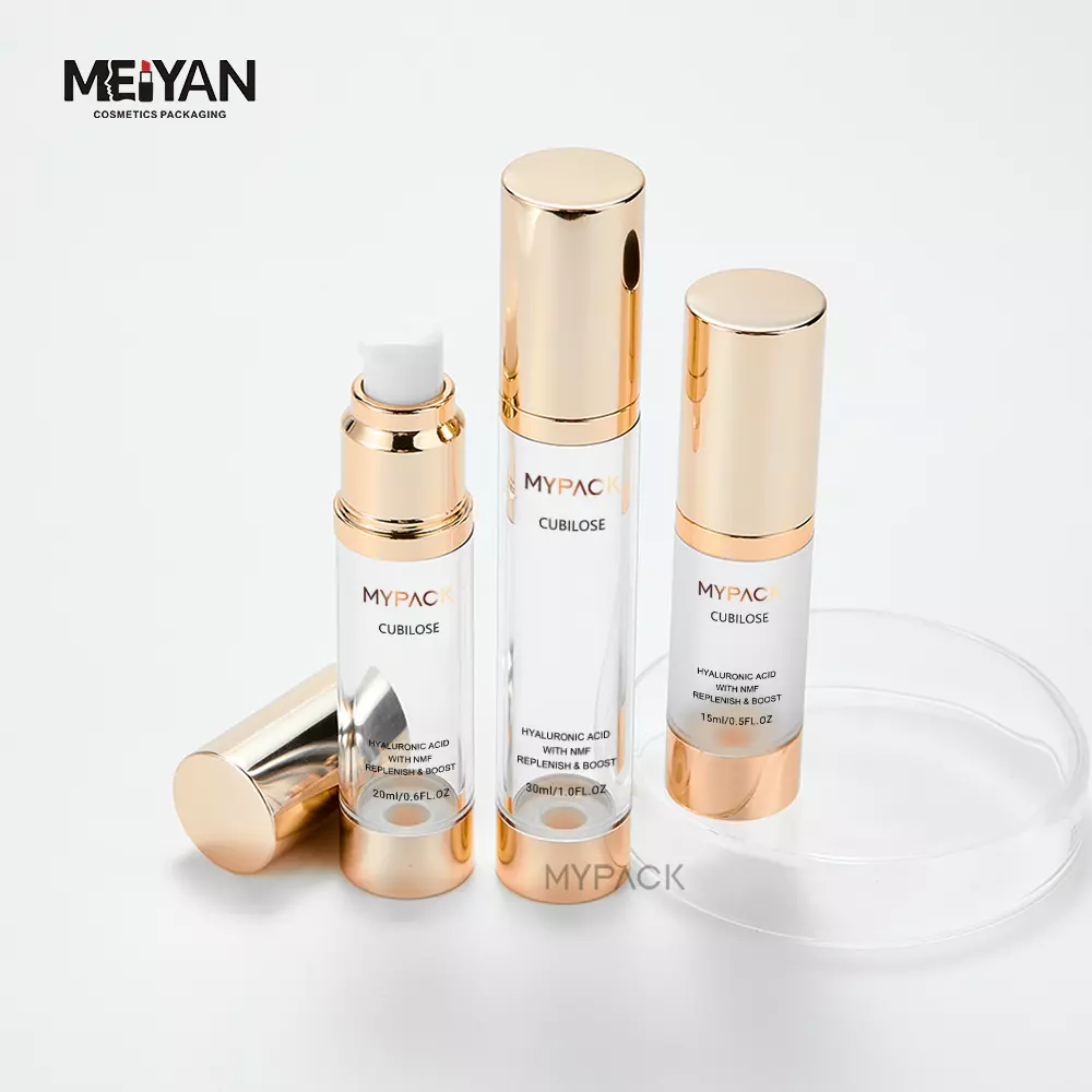 MYPACK custom AS golden body lotion 15ml 30ml airless serum plastic pump mini bottle skincare travel size package