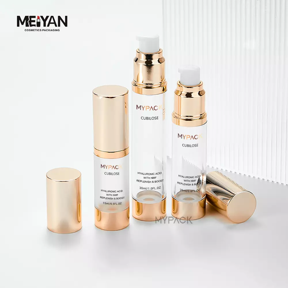 MYPACK custom AS golden body lotion 15ml 30ml airless serum plastic pump mini bottle skincare travel size package