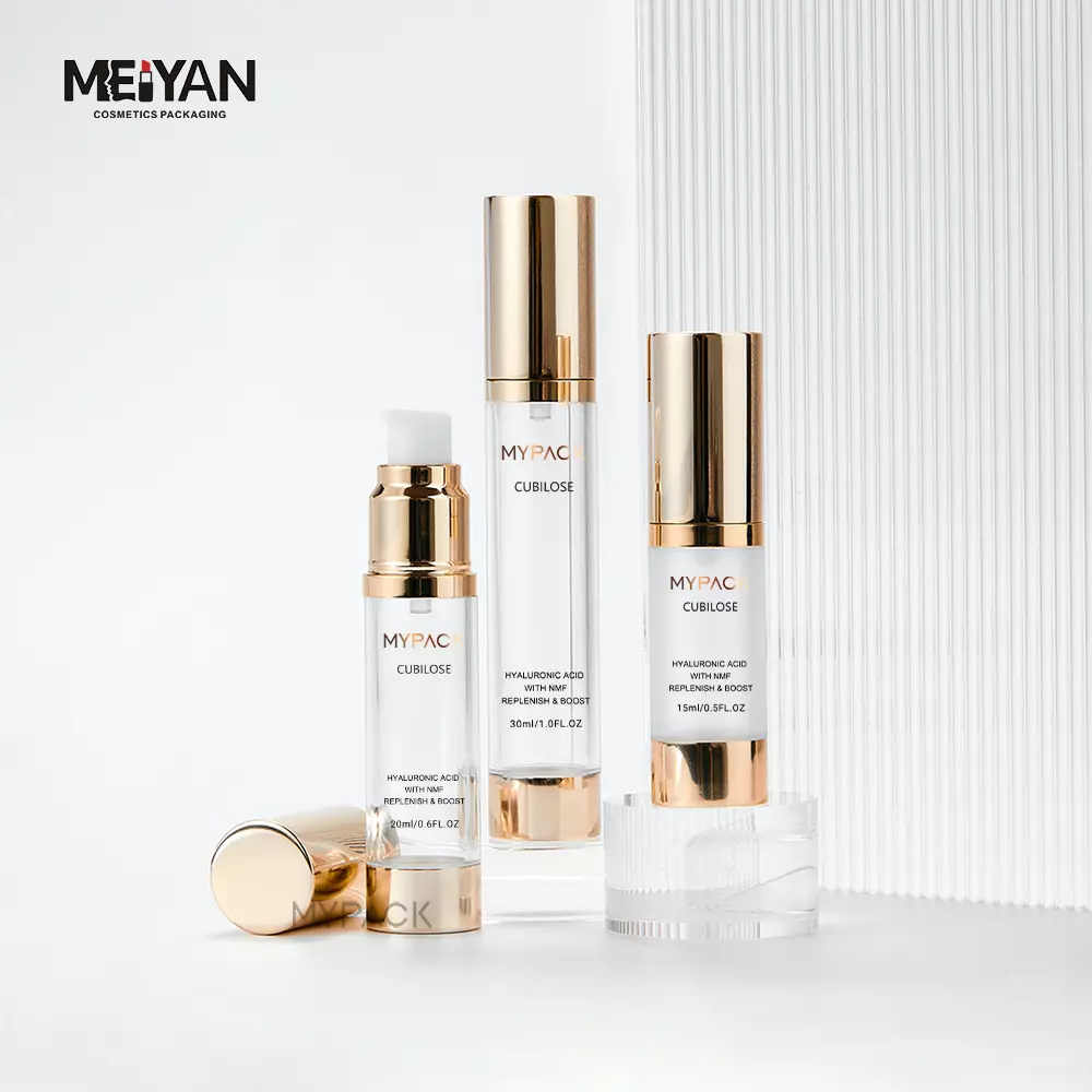 MYPACK custom AS golden body lotion 15ml 30ml airless serum plastic pump mini bottle skincare travel size package