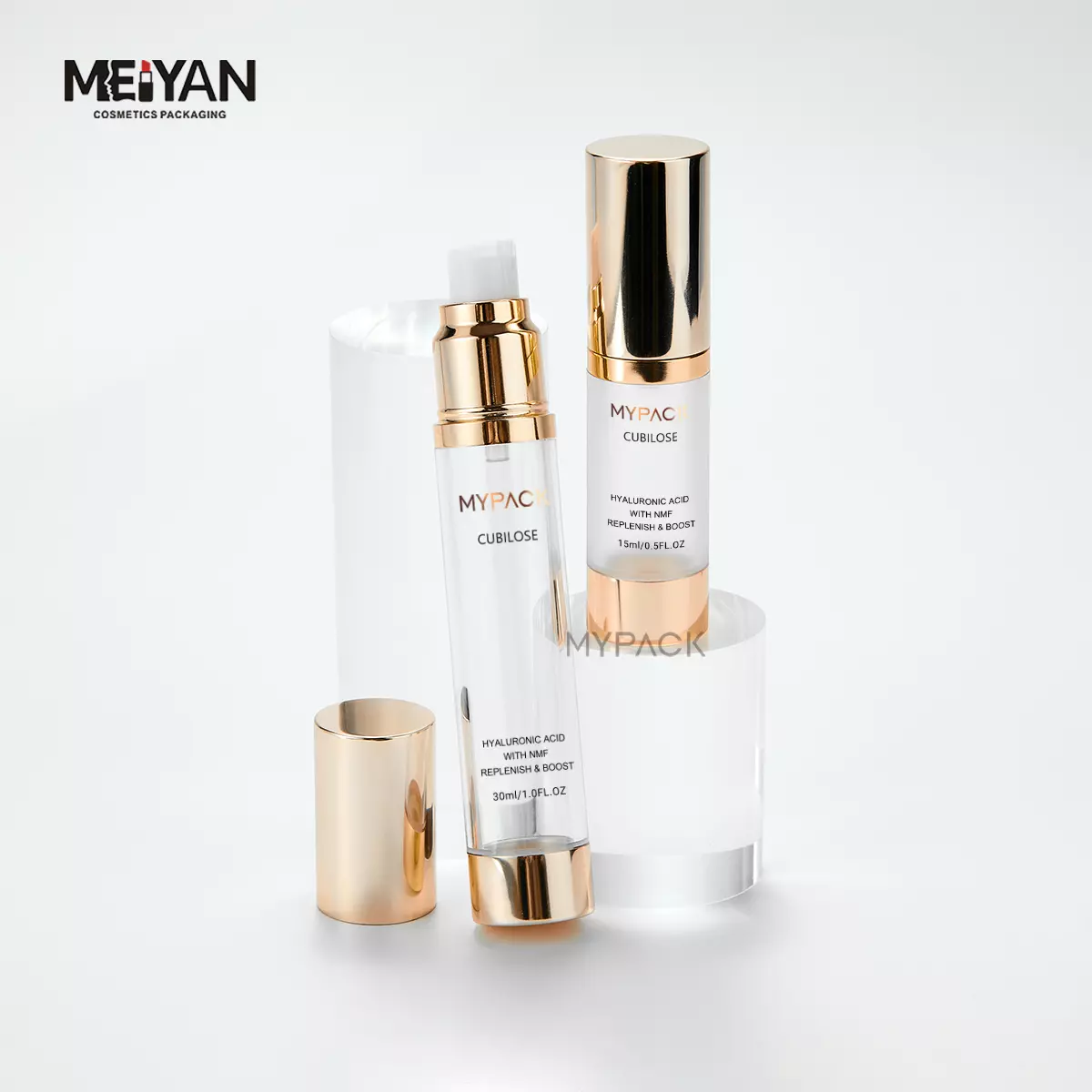 MYPACK custom AS golden body lotion 15ml 30ml airless serum plastic pump mini bottle skincare travel size package