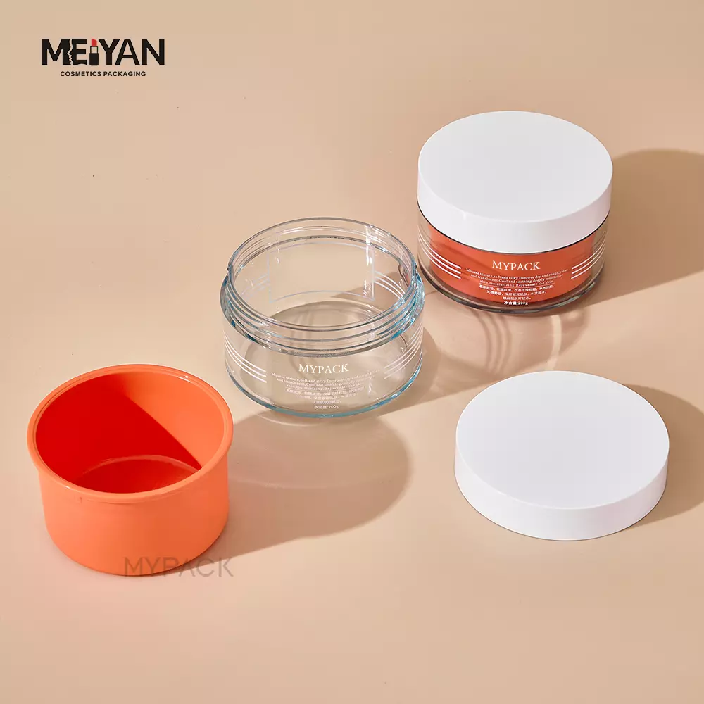 Luxury AS 100ml 200ml recycled round cosmetic skincare body scrub lotion packaging plastic cylindric jars with spoon refillable