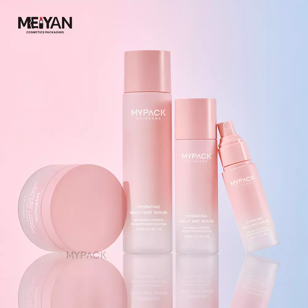 MYPACK Luxury pink 80ml 250ml pet plastic empty cosmetic face body cream facial care skincare bottles jar packaging set