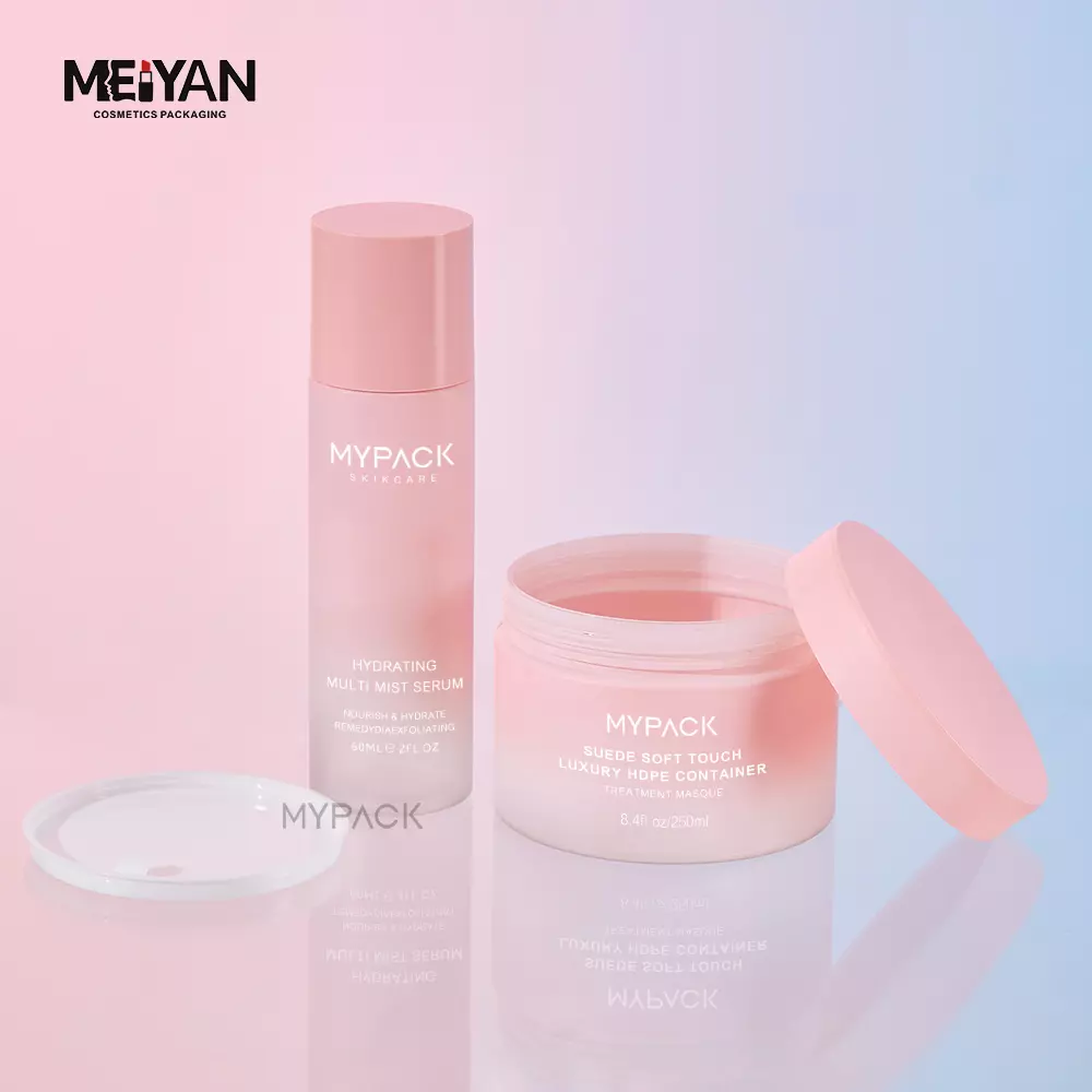 MYPACK Luxury pink 80ml 250ml pet plastic empty cosmetic face body cream facial care skincare bottles jar packaging set