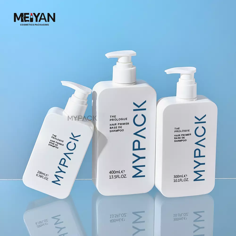 MYPACK luxury empty PETG square shape white 200ml 300ml 400ml cosmetic shampoo shower gel body lotion pump bottle packaging