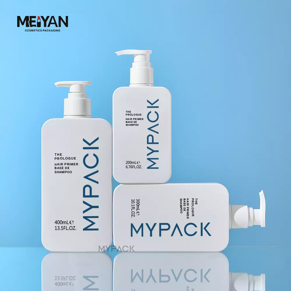 MYPACK PETG 200ml 300ml 400ml white square shampoo body lotion skincare empty plastic pump bottles for hair conditioner