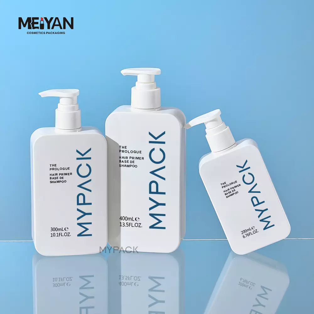 MYPACK luxury empty PETG square shape white 200ml 300ml 400ml cosmetic shampoo shower gel body lotion pump bottle packaging