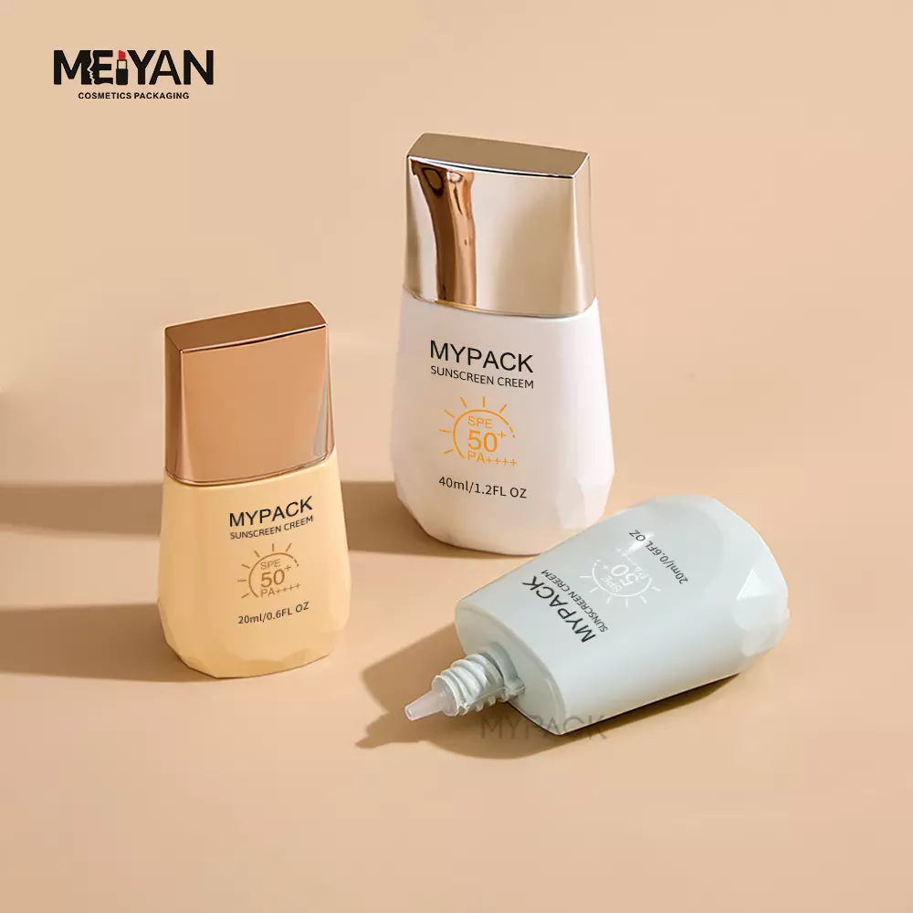 MYPACK empty flat tube 20ml 40ml gold cap skin care facial cleanser luxury squeeze twist cap tube with nozzle