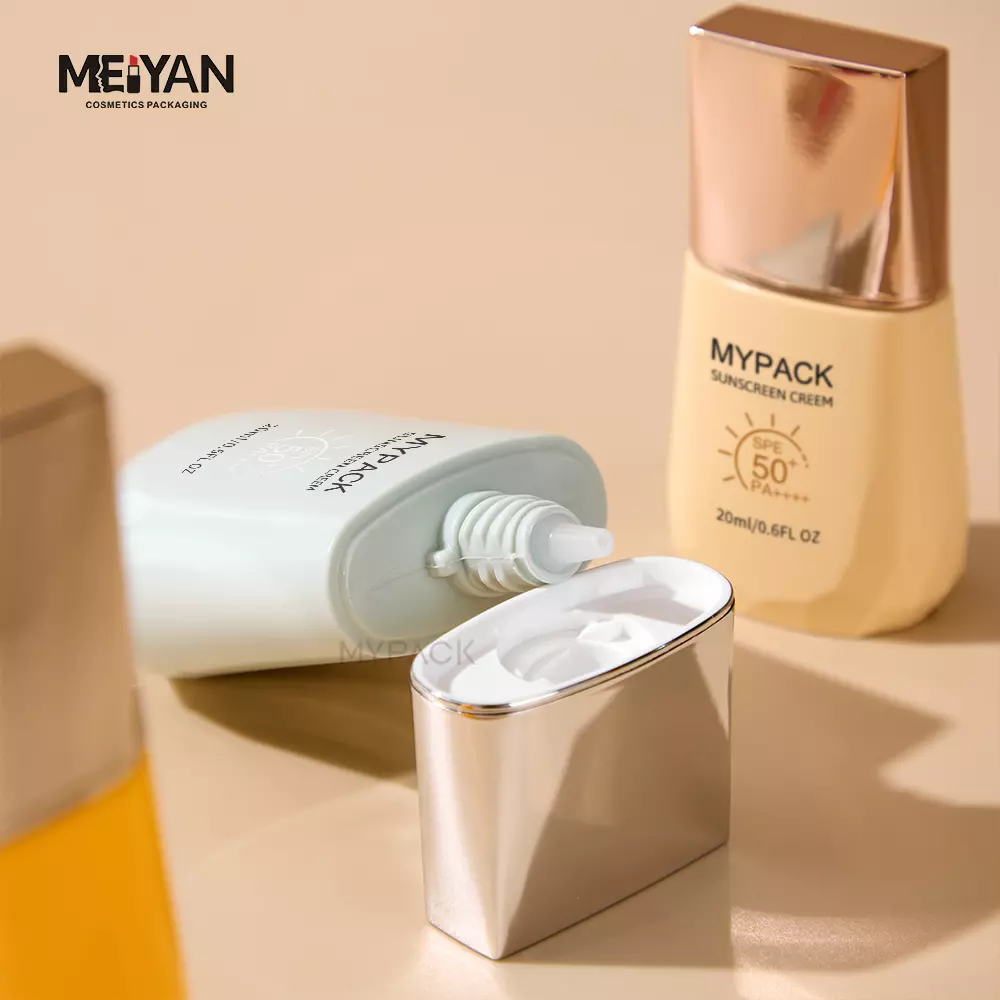 MYPACK empty flat tube 20ml 40ml gold cap skin care facial cleanser luxury squeeze twist cap tube with nozzle