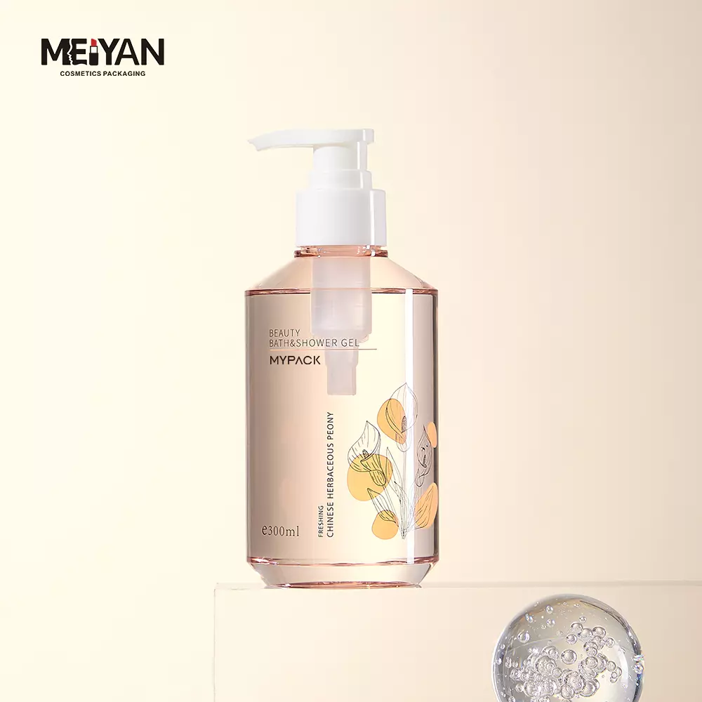 MYPACK unique sloping shoulder clear petg plastic 300ml 500ml luxury cosmetics shampoo and conditioner lotion bottle with pump