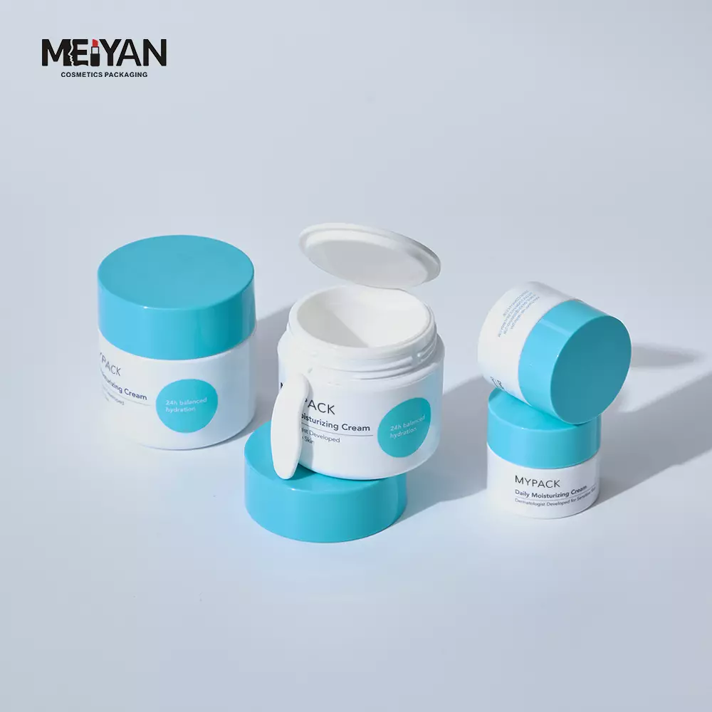 MYPACK petg 15g 50g round plastic cosmetic empty face cream lip balm jars container packaging with spoon