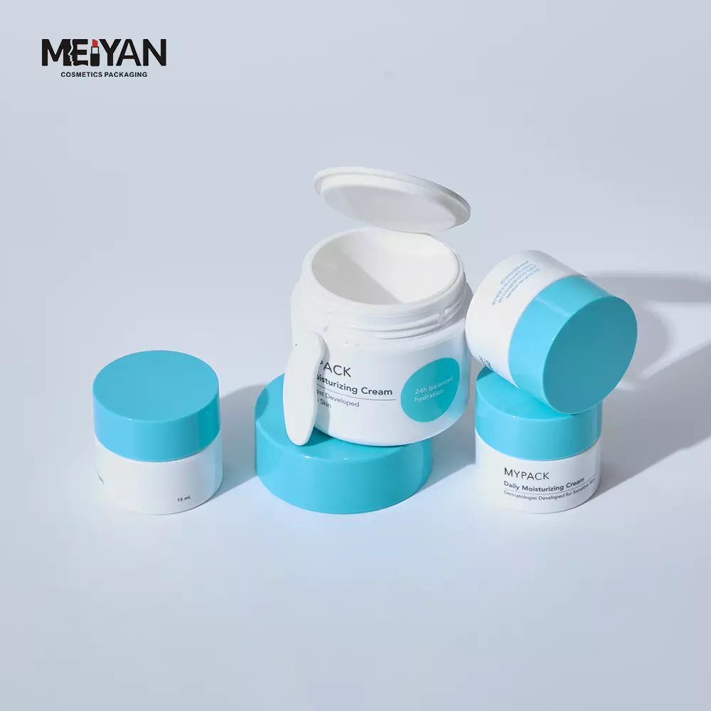 MYPACK petg 15g 50g round plastic cosmetic empty face cream lip balm jars container packaging with spoon