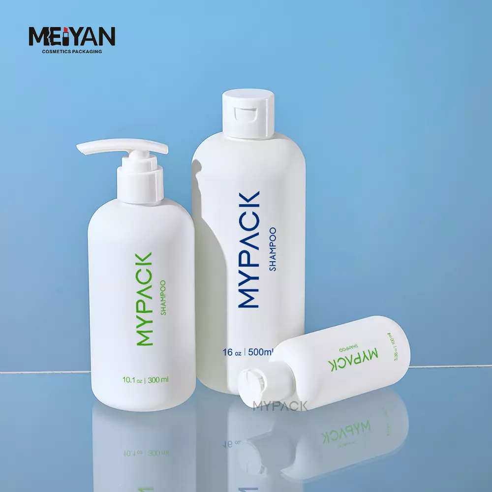 MYPACK luxury custom 180ml 300ml 500ml round shoulder empty soft touch shampoo and conditioner lotion bottles plastic white