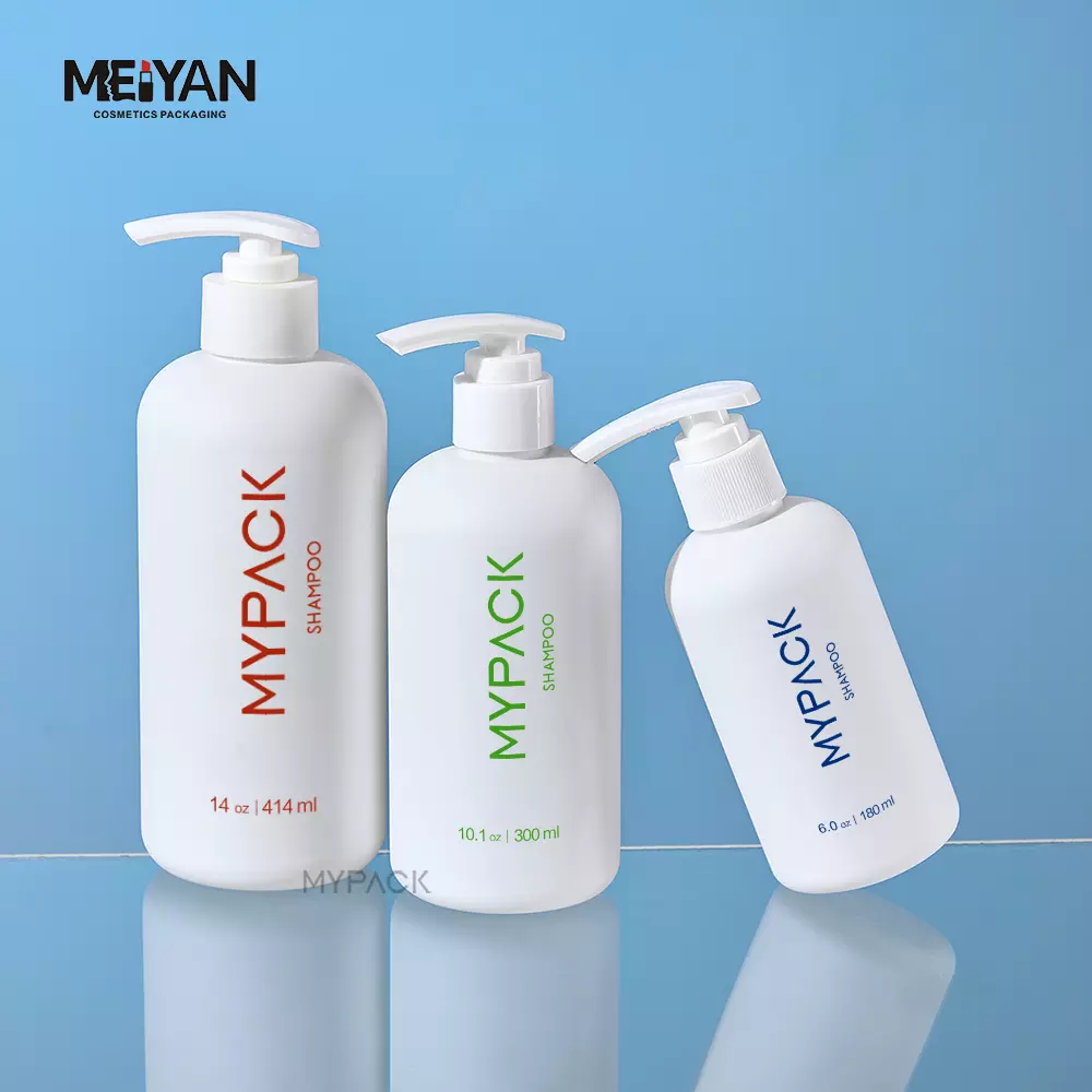 MYPACK luxury custom 180ml 300ml 500ml round shoulder empty soft touch shampoo and conditioner lotion bottles plastic white