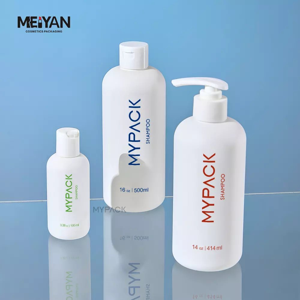 MYPACK luxury custom 180ml 300ml 500ml round shoulder empty soft touch shampoo and conditioner lotion bottles plastic white