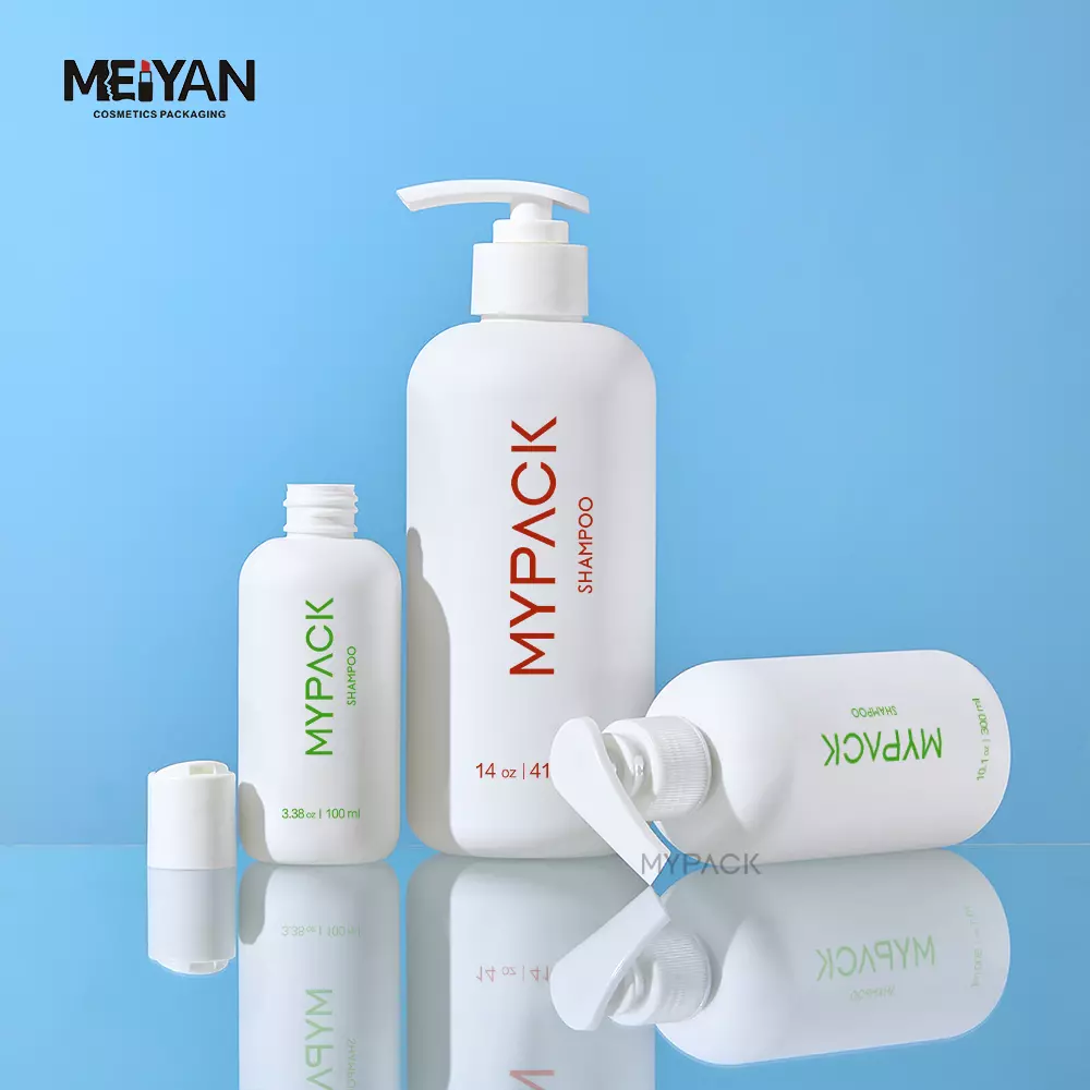 MYPACK luxury custom 180ml 300ml 500ml round shoulder empty soft touch shampoo and conditioner lotion bottles plastic white