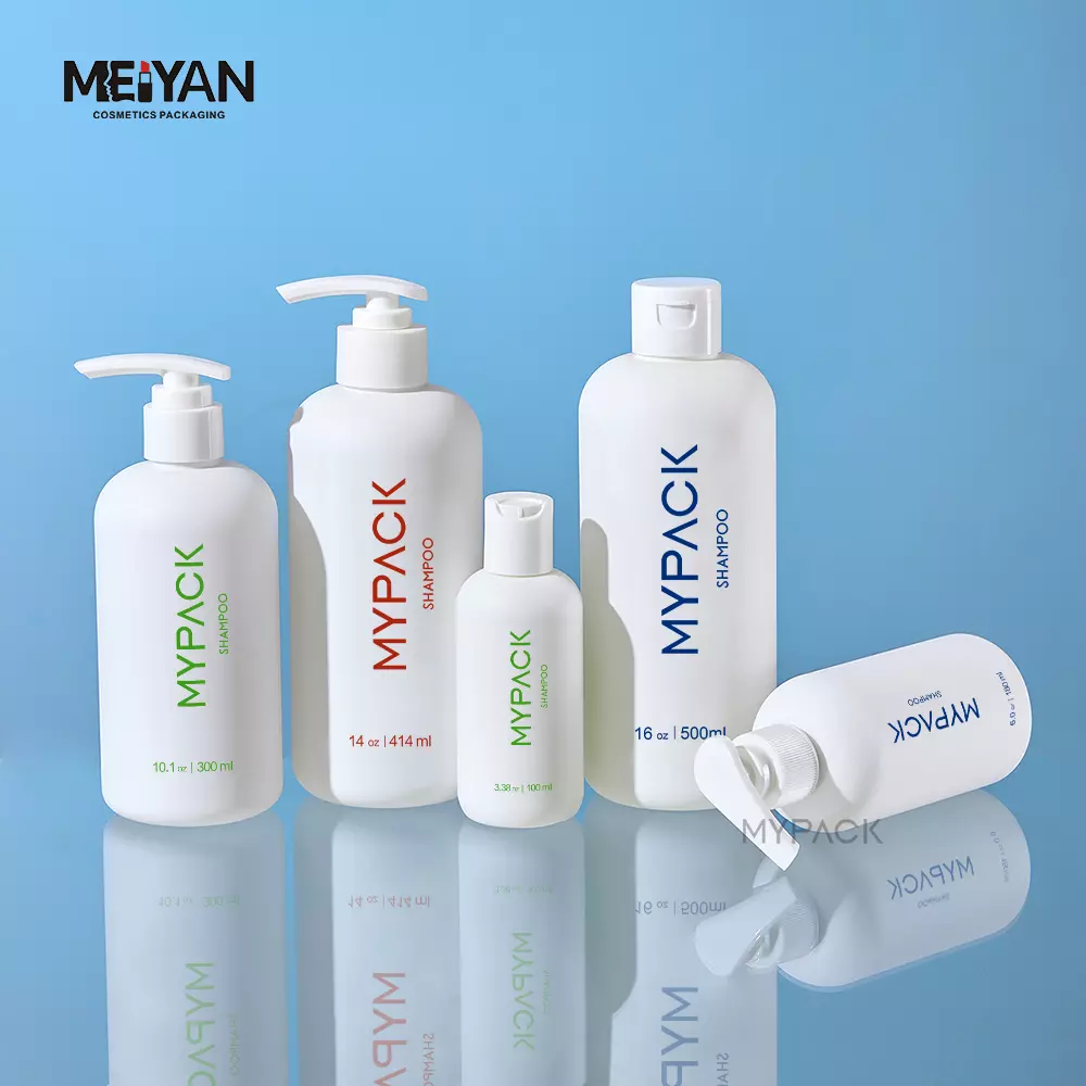 MYPACK luxury custom 180ml 300ml 500ml round shoulder empty soft touch shampoo and conditioner lotion bottles plastic white