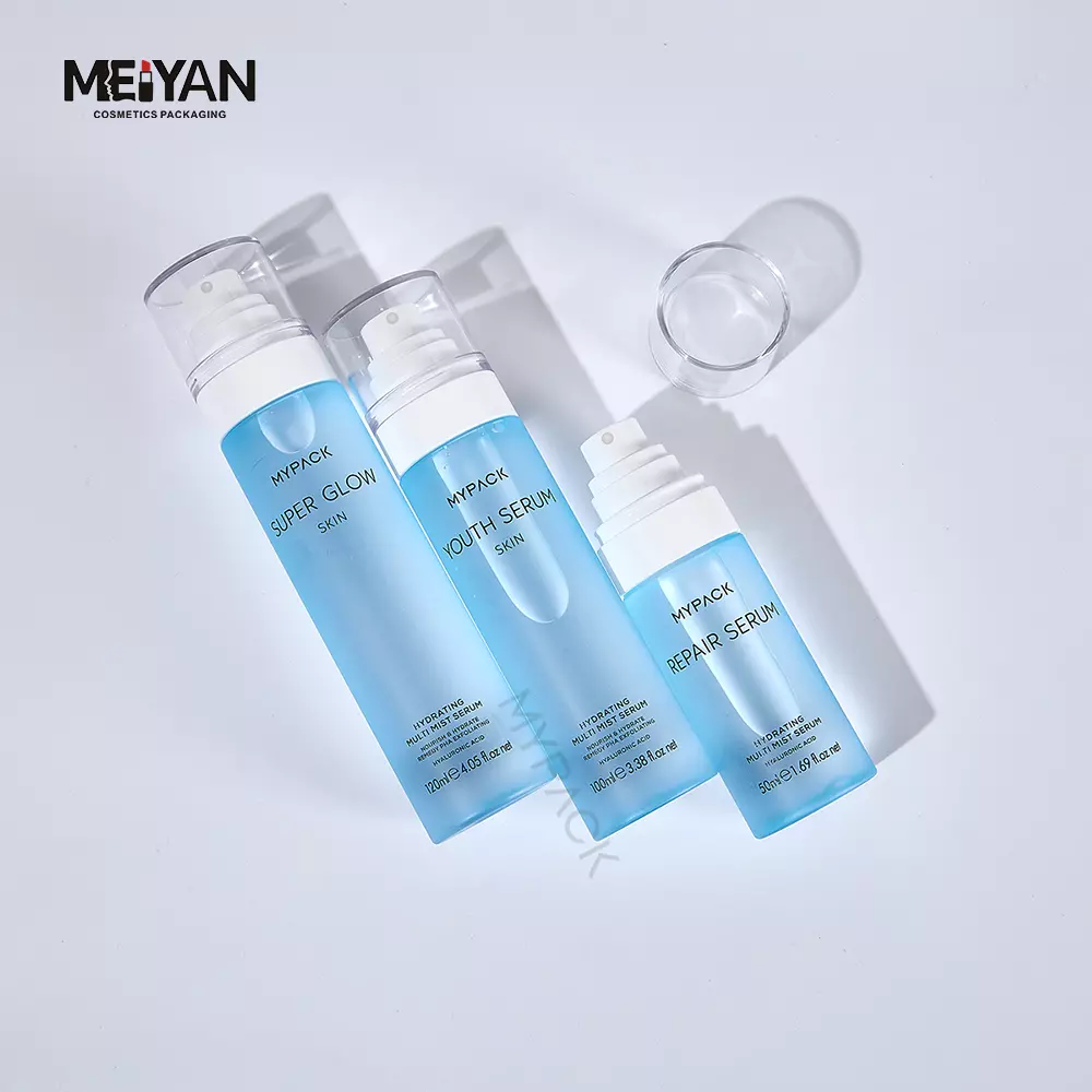 MYPACK custom PET plastic 100ml 120ml 4oz empty hair oil body face toner fine mist spray bottle packaging flat shoulder