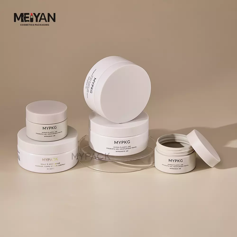 MYPACK 100ml 3.4oz white matte round PET cosmetic plastic empty containers jar for skin care cream body scrub