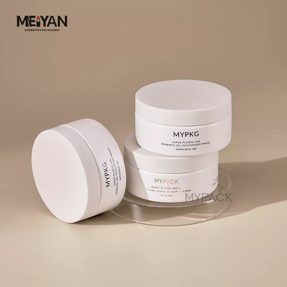 MYPACK 100ml 3.4oz white matte round PET cosmetic plastic empty containers jar for skin care cream body scrub