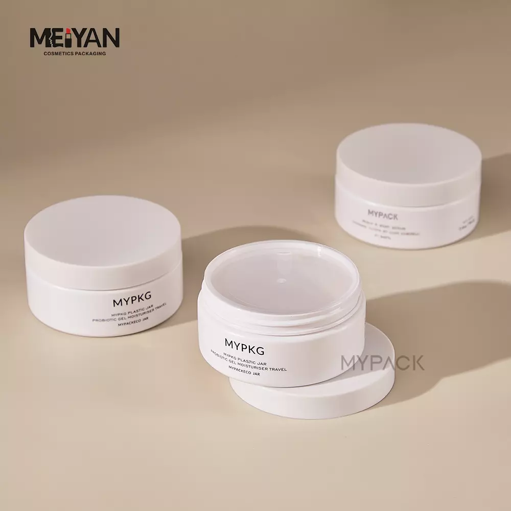 MYPACK 100ml 3.4oz white matte round PET cosmetic plastic empty containers jar for skin care cream body scrub