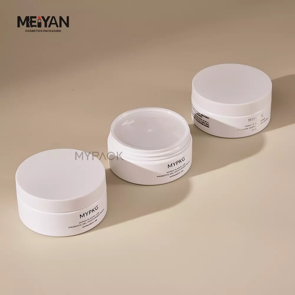 MYPACK 100ml 3.4oz white matte round PET cosmetic plastic empty containers jar for skin care cream body scrub