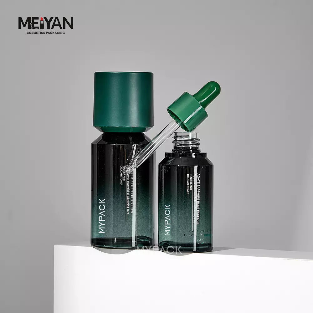 MYPACK gradient green unique slant shoulder thick wall cosmetic jar 50g luxury aesthetic skincare set packaging for face serum