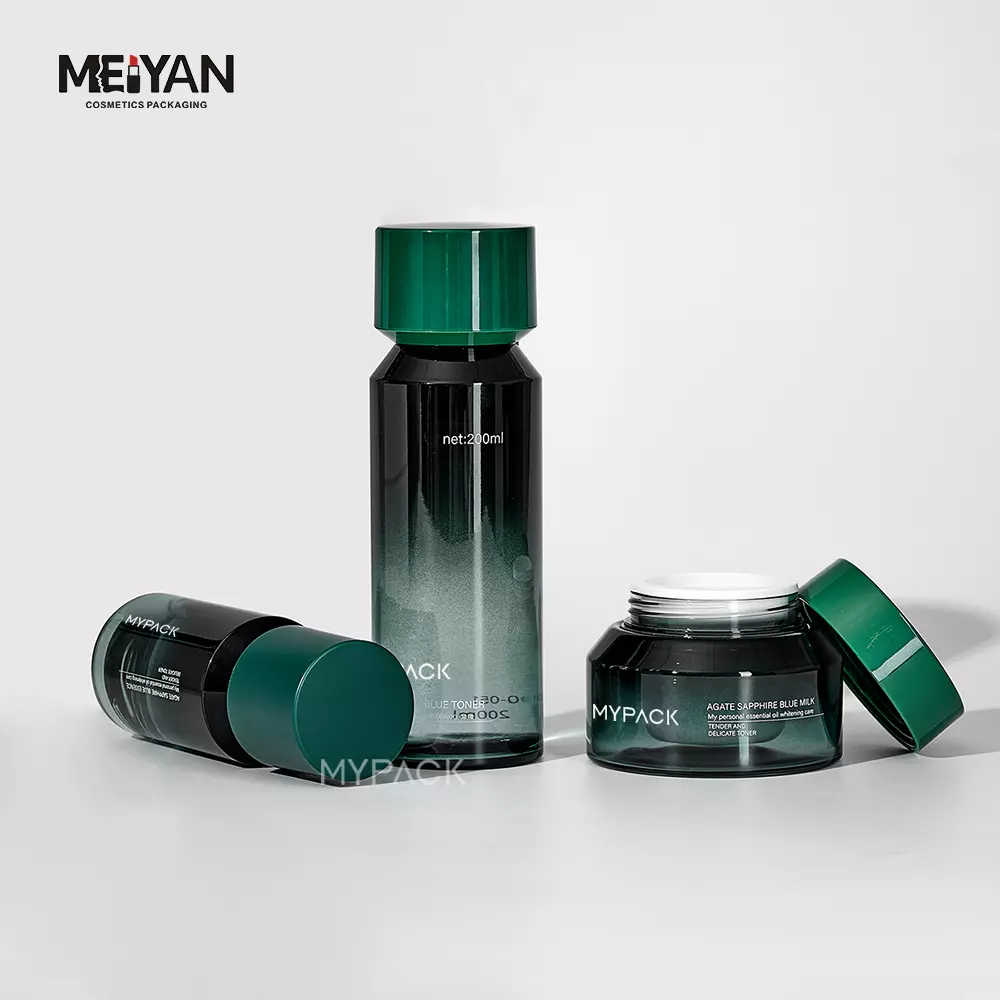 MYPACK gradient green unique slant shoulder thick wall cosmetic jar 50g luxury aesthetic skincare set packaging for face serum